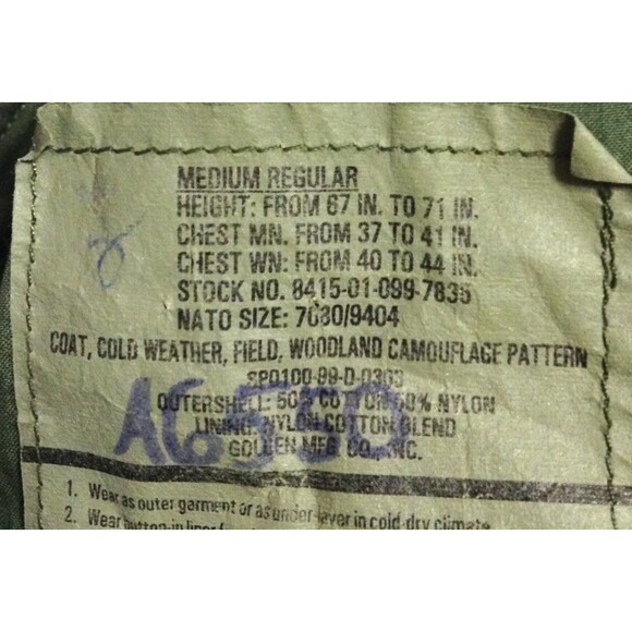 Vtg US Military M65 Jacket Men Med Regular Woodland Camo Field Coat Cold Weather - Picture 8 of 9